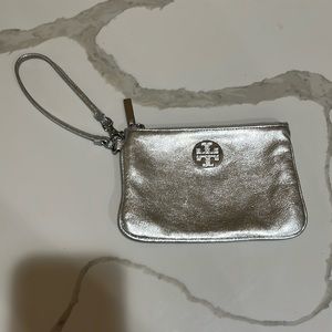 Authentic Tory Burch Silver Wristlet.